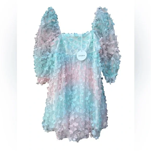 NWT Storia by Anthropologie Rainbow Floral Babydoll Mini Dress Spring SMALL - Picture 4 of 7